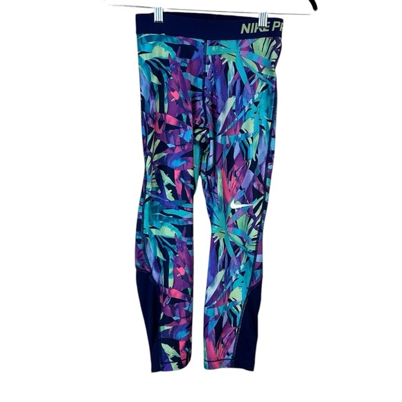 Nike Pro Cropped Leggings Womens Small Floral Tropical Hawaiian Workout Abstract - Picture 1 of 8